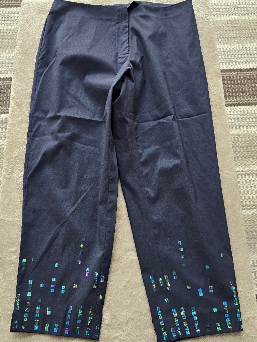 Women's Straight Leg Navy Pants with Iridescent Embellishment